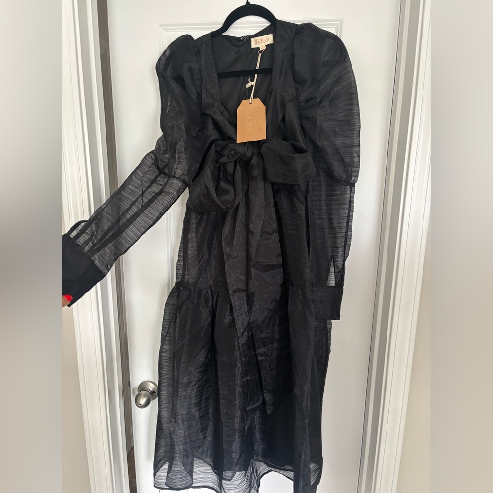 NWT LISTICLE Tulle Puff Sleeve Midi Cocktail Dress - Picture 3 of 3